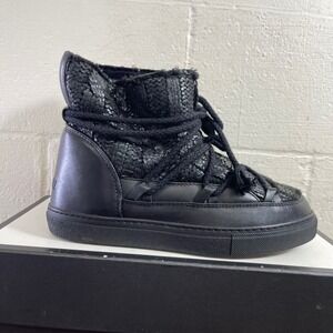 INUIKII Black Leather Ankle Patchwork Boots Lace up Women's Size 9.5 US/40 EU‎